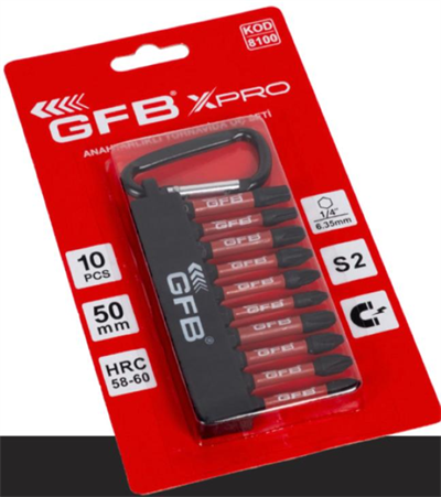 GFB 8100 XPRO 10 PCS Anahtarlıklı Bits Uç Set Siyah