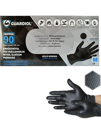GUARDIOL GRIPPER 90 SİYAH-XL TEK KULLANIMLIK NİTRİL ELDİVEN PUDRASIZ (50 ADET)