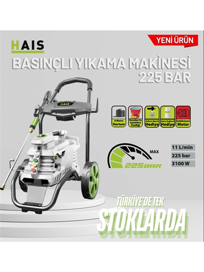 Hais 225 Bar Basınçlı Yıkama Makinesi 3100 W Arabalı