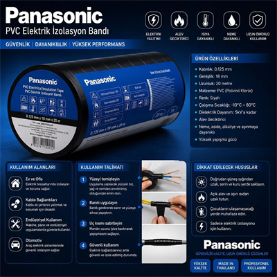 PANASONİC SİYAH PVC İZOLE BANT 20MT