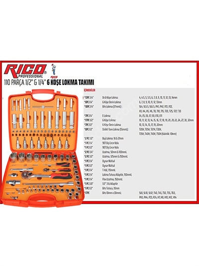 Rico 006-RC1011 110 Parça 1/2-1/4 6 Köşeli Lokma Takımı