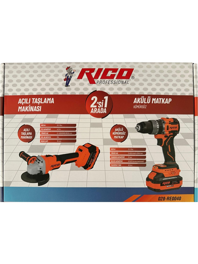 Rico 028-RE0040 Şarjlı Darbeli Matkap ve Şarjlı Avuç Içi Taşlama Seti 4AH 20V