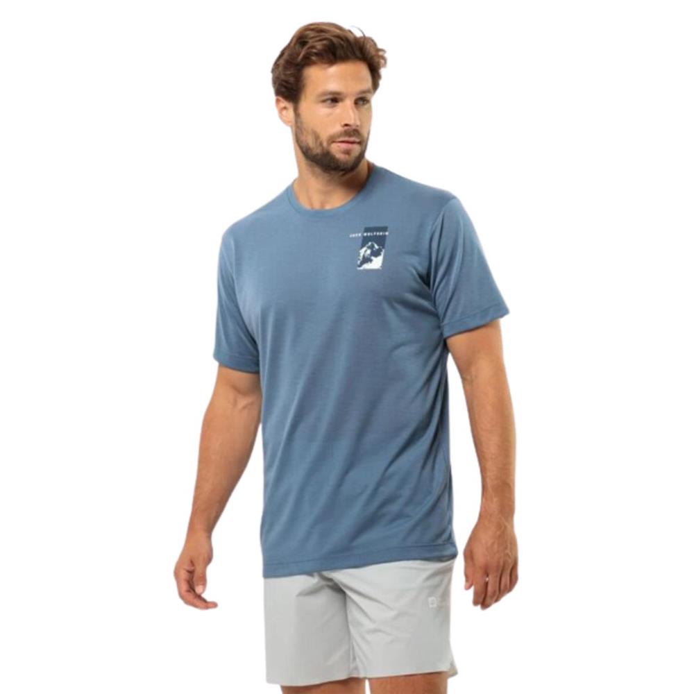 Jack Wolfskin Vonnan S/S Graphic T M 1809941TR-1325 Mavi Tişört