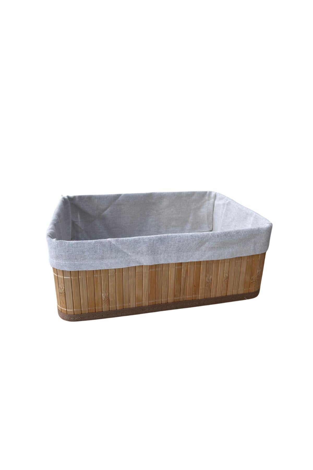 Büyük Boy Dikdörtgen Bambu Sepet - Düzenleyici Organizer Natural
