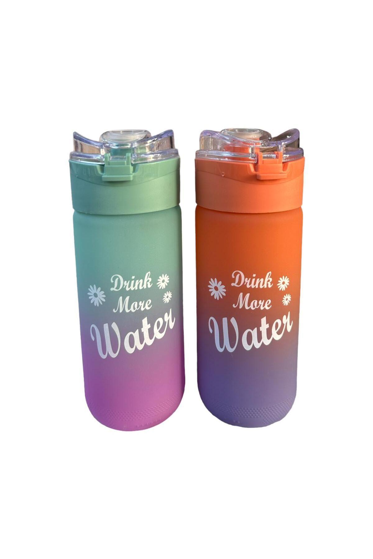 Ikili Motivasyonel Cam Su Matarası Su Şişesi Suluk 500 ml Bpa Içermez Mavi Ve Turuncu