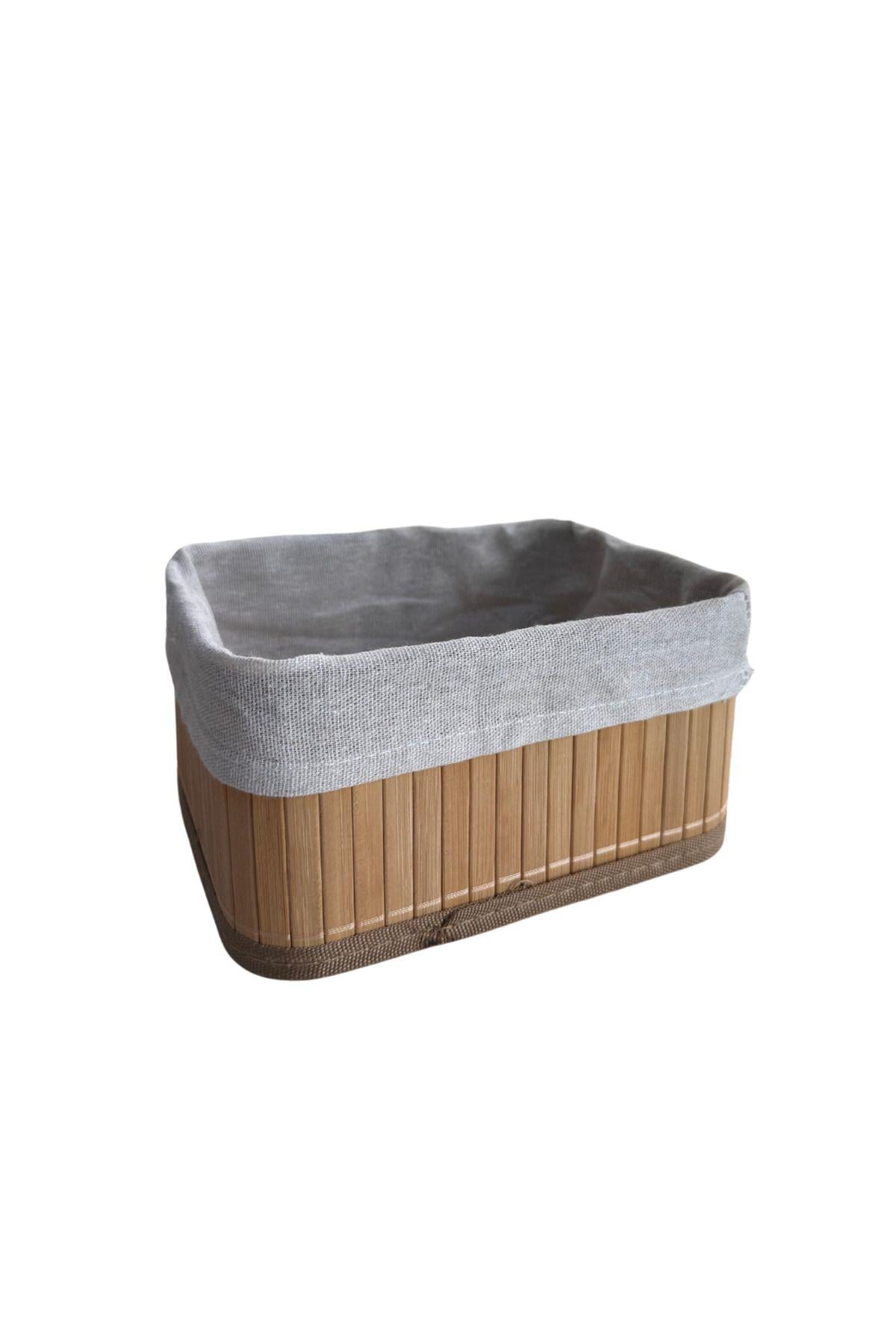 Orta Boy Derin Kare Bambu Sepet - Düzenleyici Organizer Natural