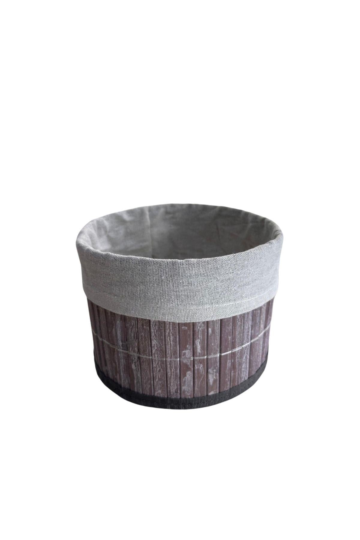 Yuvarlak Bambu Sepet - Düzenleyici Organizer Gri