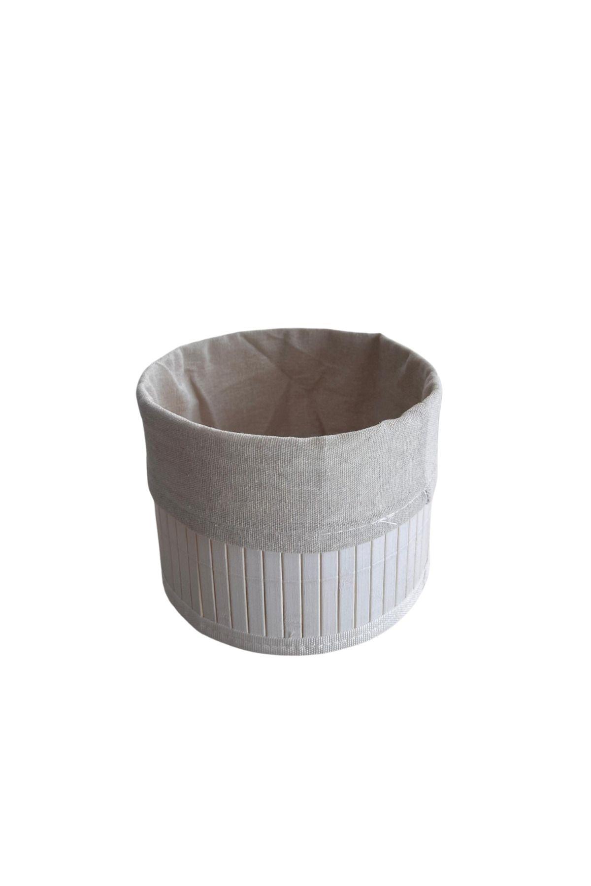 Yuvarlak Bambu Sepet - Düzenleyici Organizer Beyaz
