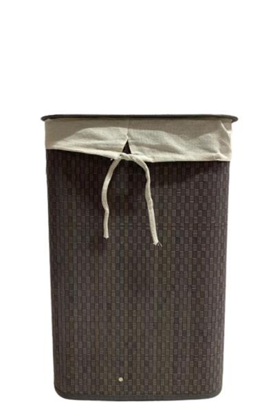 GRİ DÖKDÖRTGEN GRİ İPLİ BAMBU KATLANIR ÇAMAŞIR SEPETİ