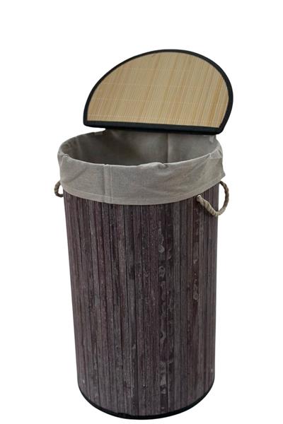 GRİ YUVARLAK BAMBU KATLANIR ÇAMAŞIR SEPETİ