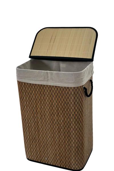 NATURAL DİKDÖRTGEN SİYAH İPLİ BAMBU KATLANIR ÇAMAŞIR SEPETİ