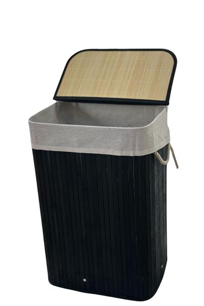 SİYAH DİKDÖRTGEN BAMBU KATLANIR ÇAMAŞIR SEPETİ