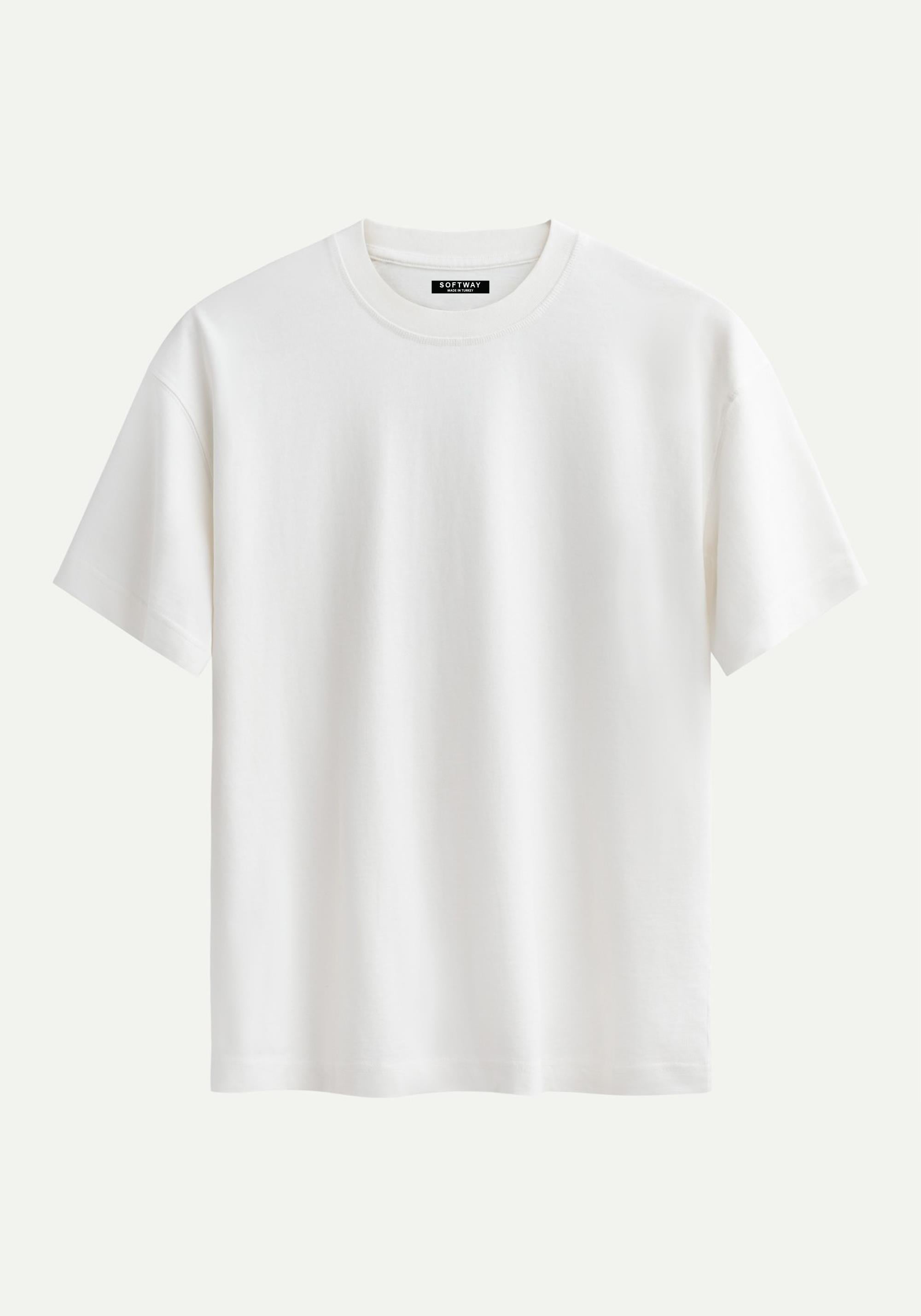 Unisex %100 Organik Pamuklu Kalın Dokulu Düz Oversize T-shirt - EKRU