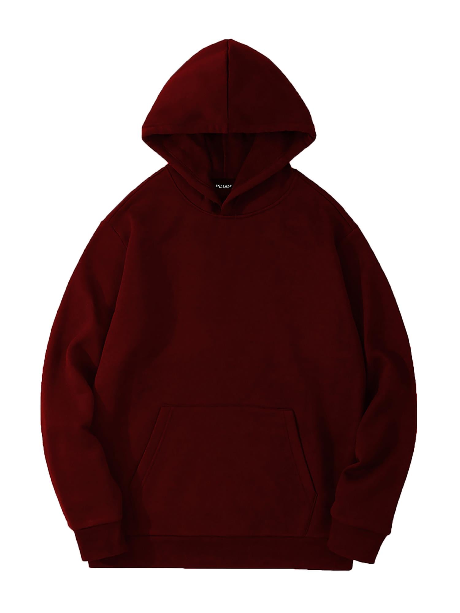 Unisex Basic Düz Renk Kapüşonlu İçi Yumuşak Polarlı Oversize Sweatshirt - BORDO
