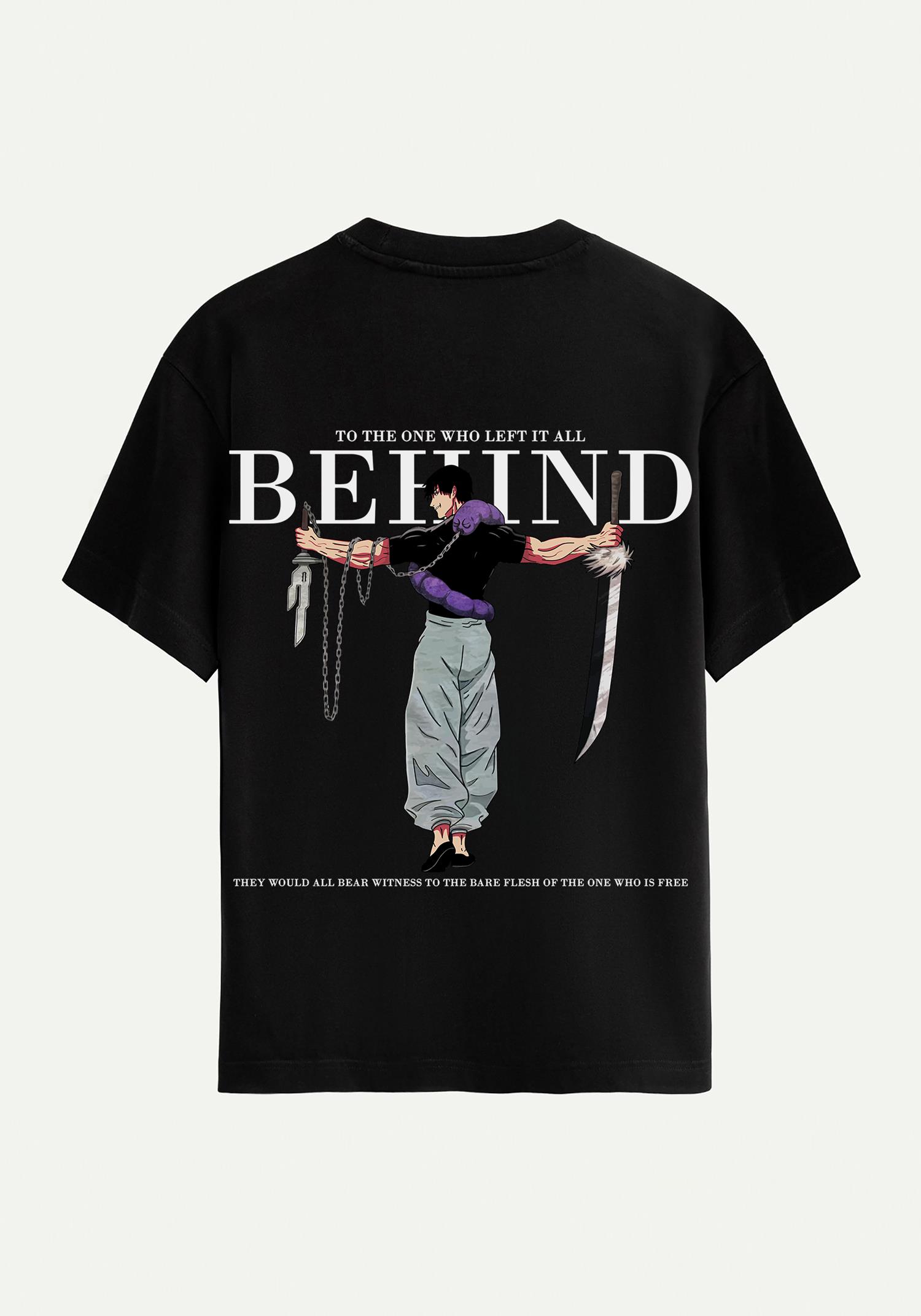 Unisex Bisiklet Yaka %100 Organik Pamuklu Kalın Dokulu Behind Baskılı Oversize T-shirt - SİYAH