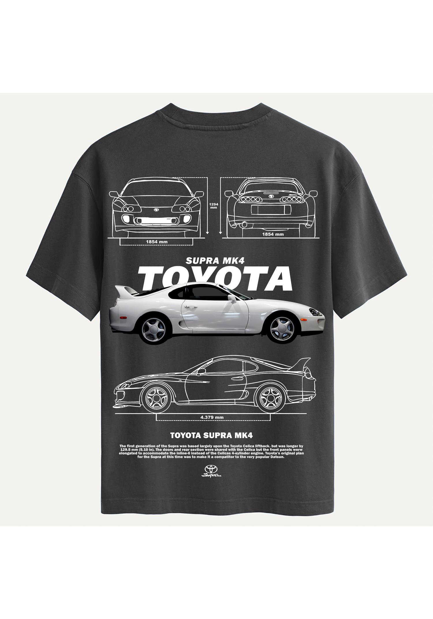 Unisex Bisiklet Yaka %100 Organik Pamuklu Kalın Dokulu Toyota Supra mk4 Baskılı Oversize T-shirt - FÜME