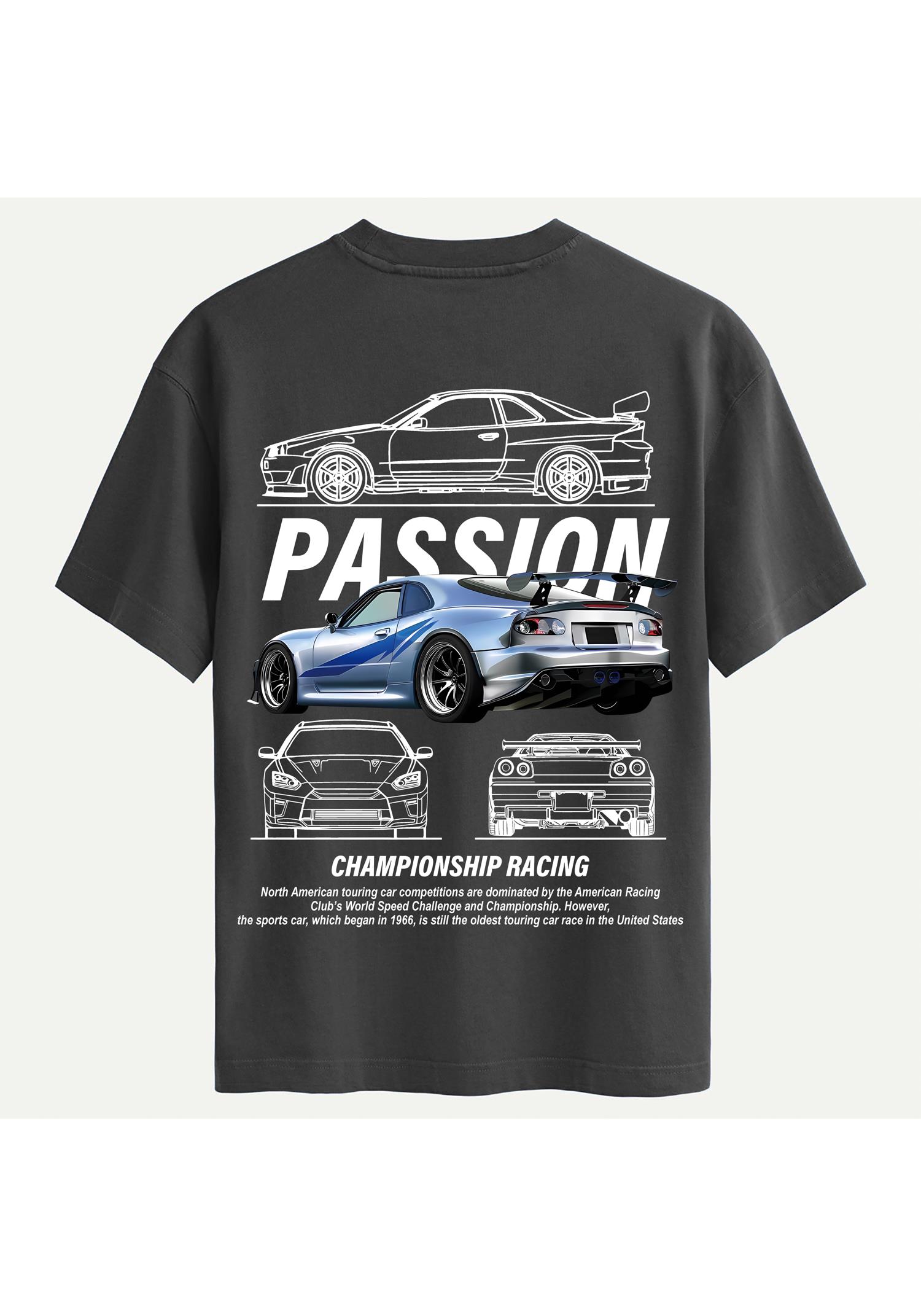 Unisex Bisiklet Yaka %100 Organik Pamuklu Kalın Dokulu Passion Baskılı Oversize T-shirt - FÜME