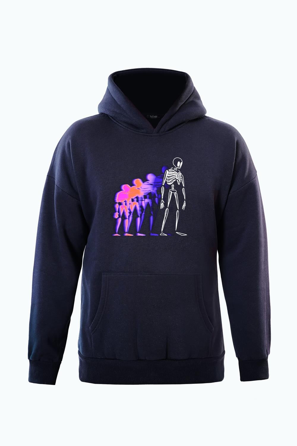 Unisex Colorful Skeleton Baskılı Kapüşonlu İçi Yumuşak Polarlı Oversize Sweatshirt - LACİVERT