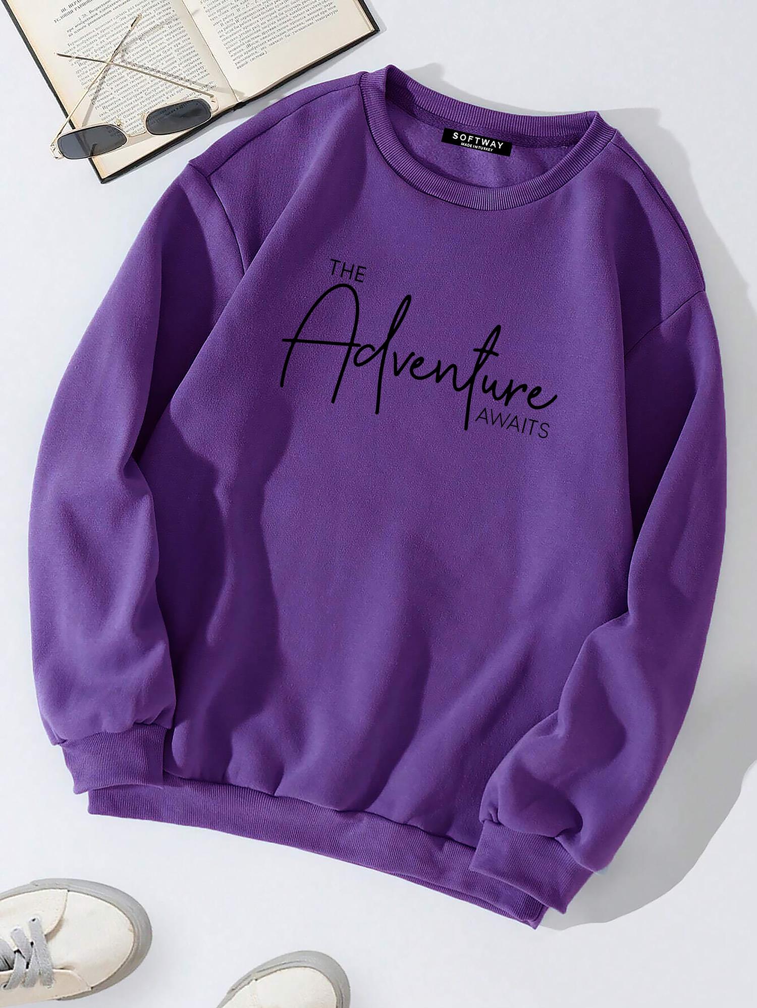 Unisex Oversize Bisiklet Yaka Basic Adventure Baskılı Sweatshirt - MOR