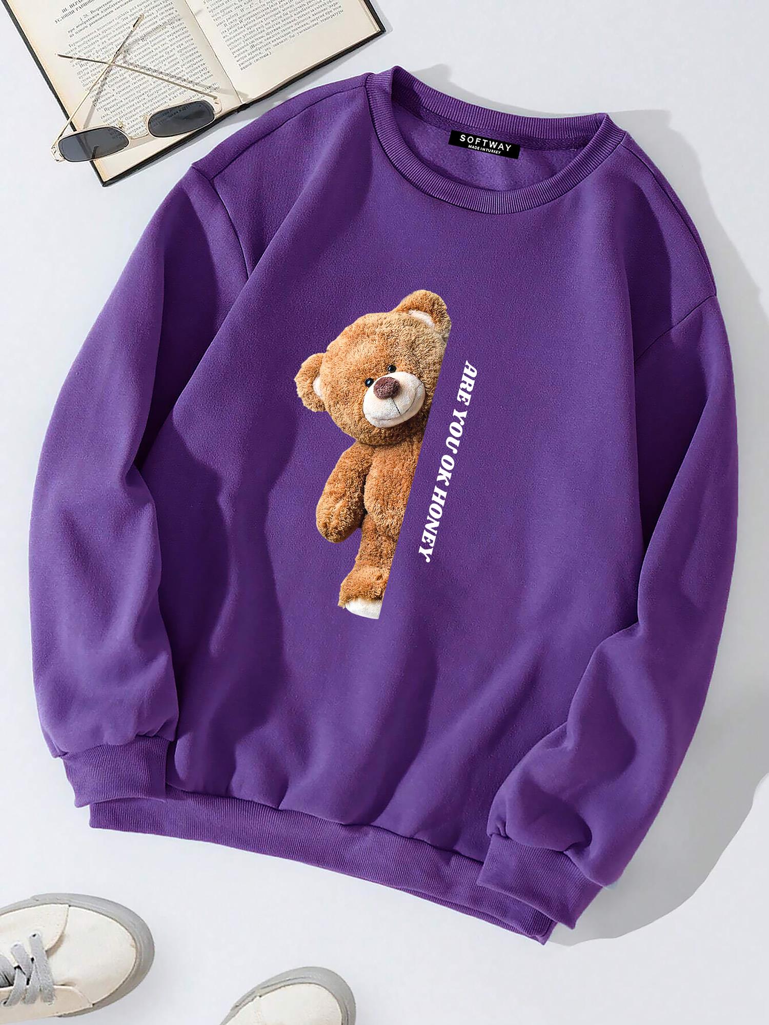 Unisex Oversize Bisiklet Yaka Basic Are You Ok Honey Sweatshirt - MOR