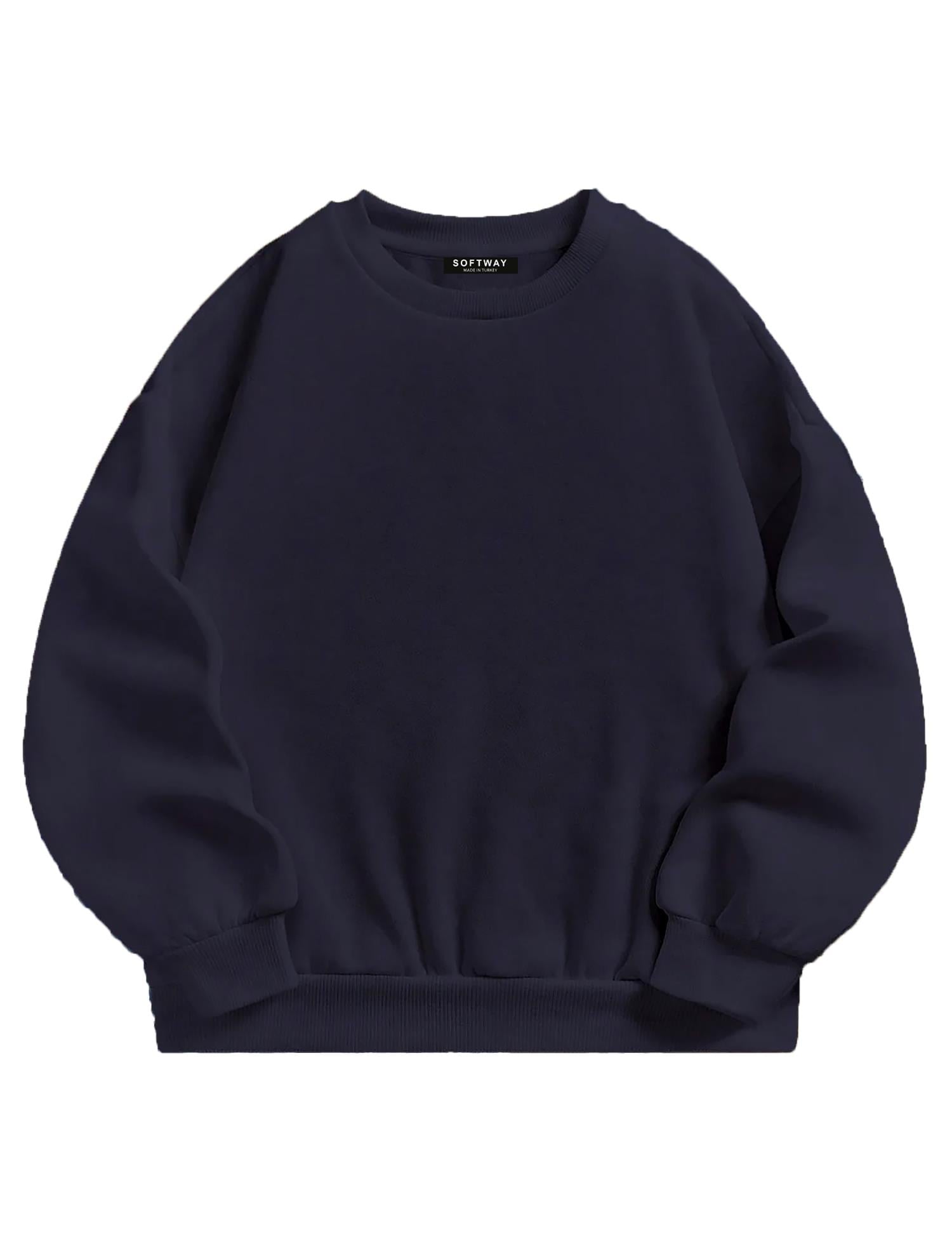 Unisex Oversize Bisiklet Yaka Basic Düz Sweatshirt - LACİVERT