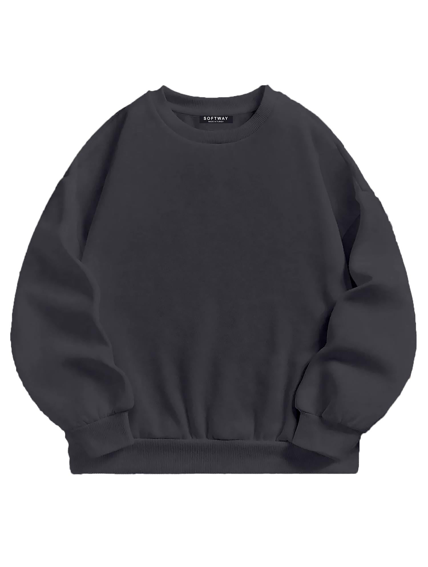 Unisex Oversize Bisiklet Yaka Basic Düz Sweatshirt - FÜME