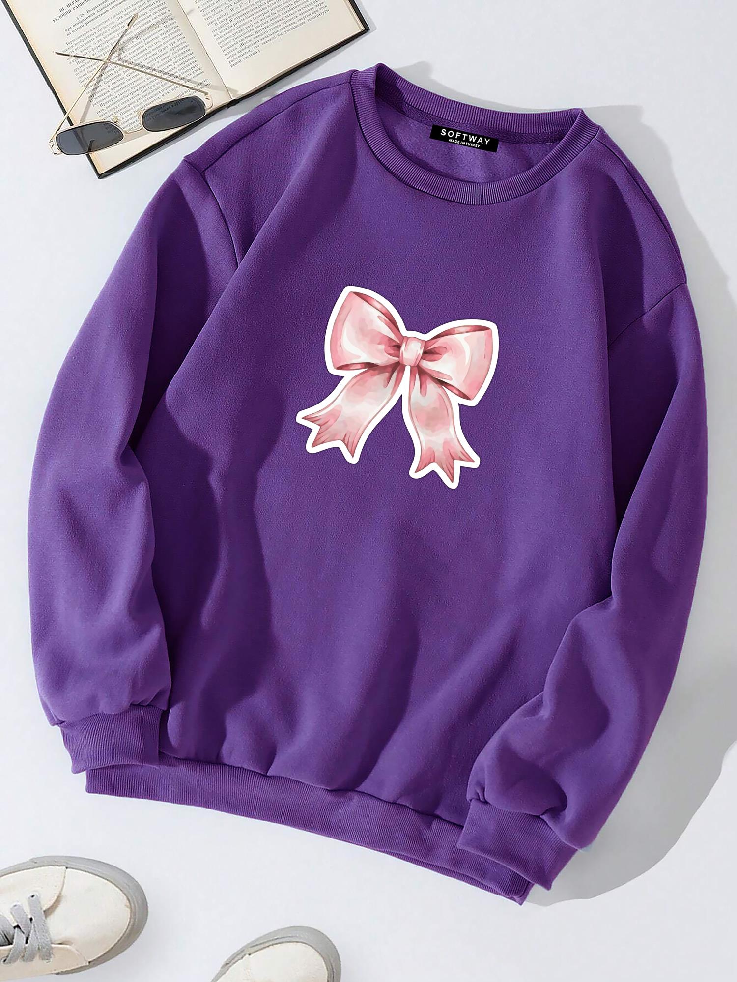 Unisex Oversize Bisiklet Yaka Basic Powder Pink Ribbom Sweatshirt - MOR