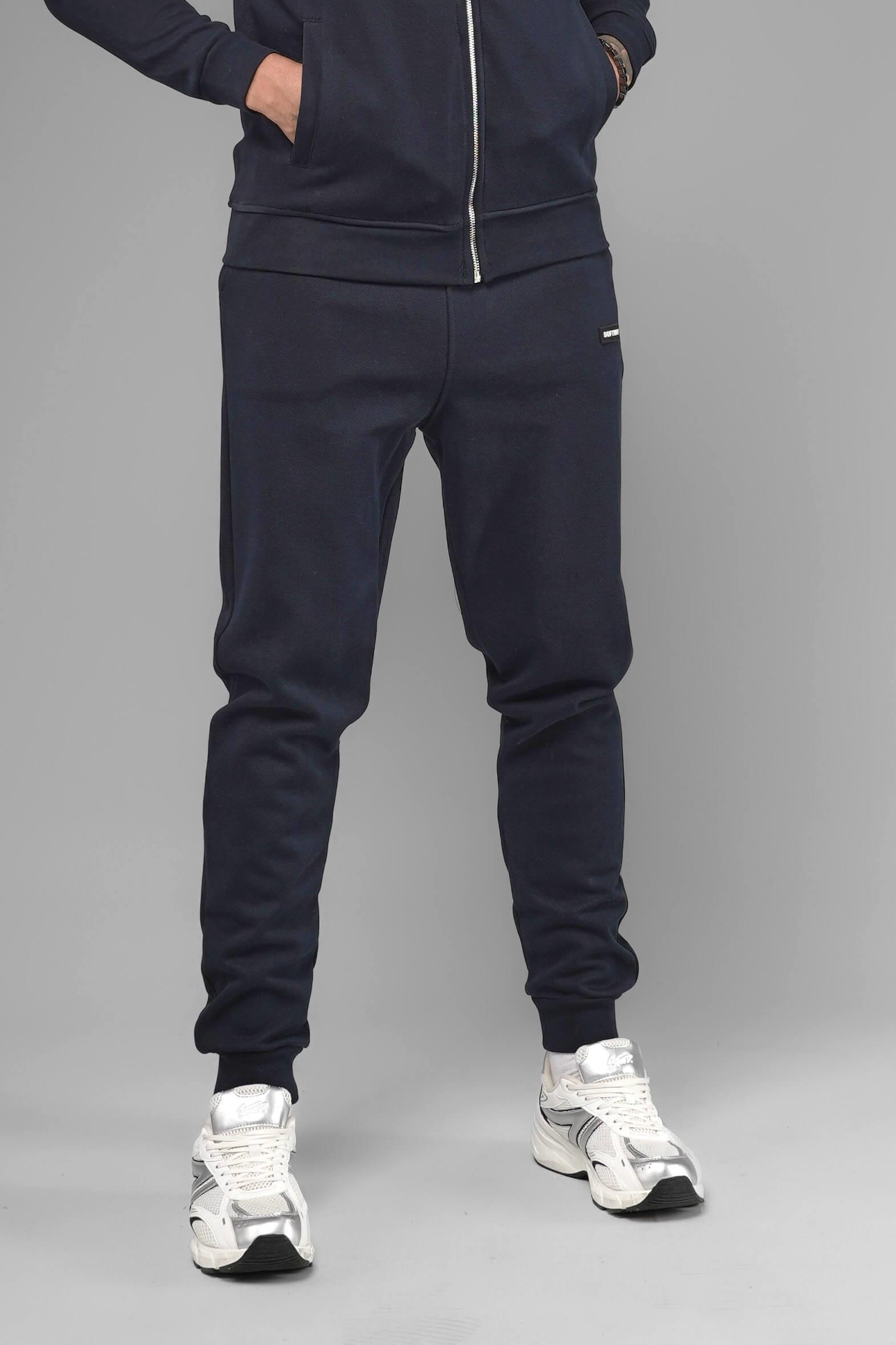 Unisex Regular Fit Cepli İnterlok Pike Eşofman Altı - Lacivert