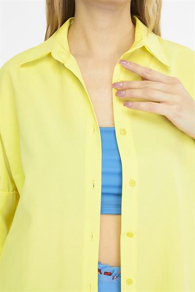 Kadın Oversize Uzun Basic Gömlek - SARI