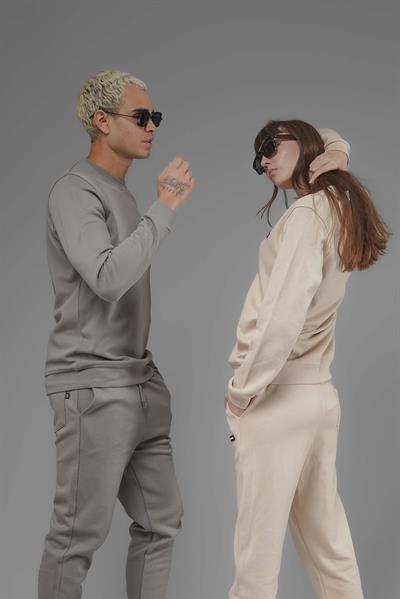 Unisex Regular Fit Bisiklet Yaka Dokulu İnterlok Pike Sweatshirt - Gri