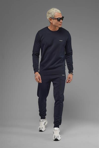 Unisex Regular Fit Bisiklet Yaka Dokulu İnterlok Pike Sweatshirt - Lacivert