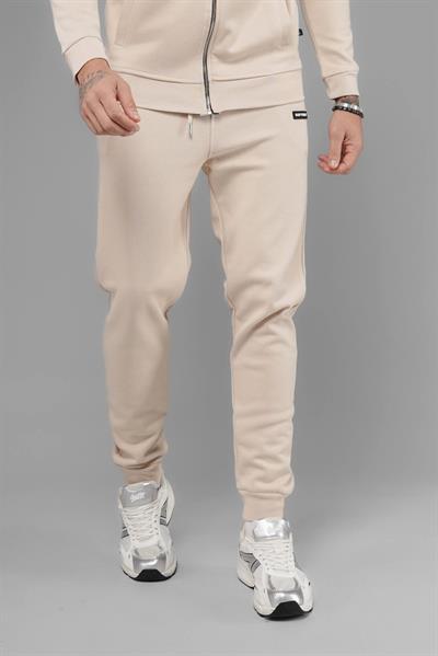 Unisex Regular Fit Cepli İnterlok Pike Eşofman Altı - Bej