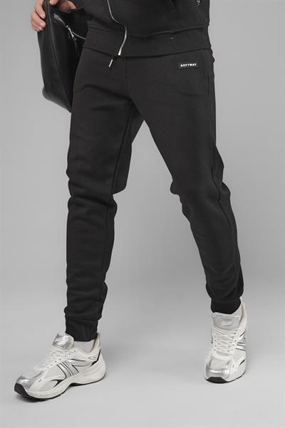 Unisex Regular Fit Cepli İnterlok Pike Eşofman Altı - Siyah