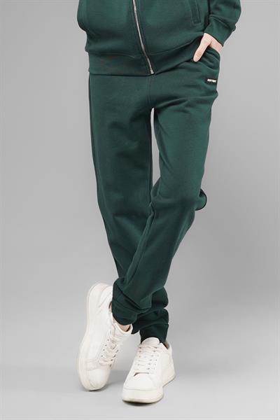 Unisex Regular Fit Cepli İnterlok Pike Eşofman Altı - Koyu Yeşil