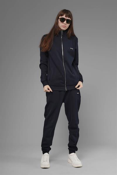 Unisex Regular Fit Dik Yaka Fermuarlı Cepli İnterlok Pike Sweatshirt - Lacivert