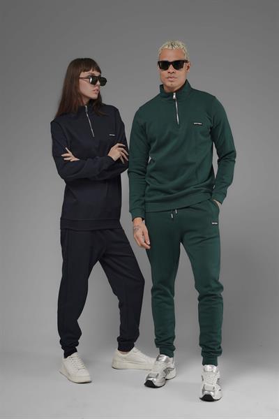 Unisex Regular Fit Dik Yaka Yarım Fermuarlı İnterlok Pike Sweatshirt - Lacivert