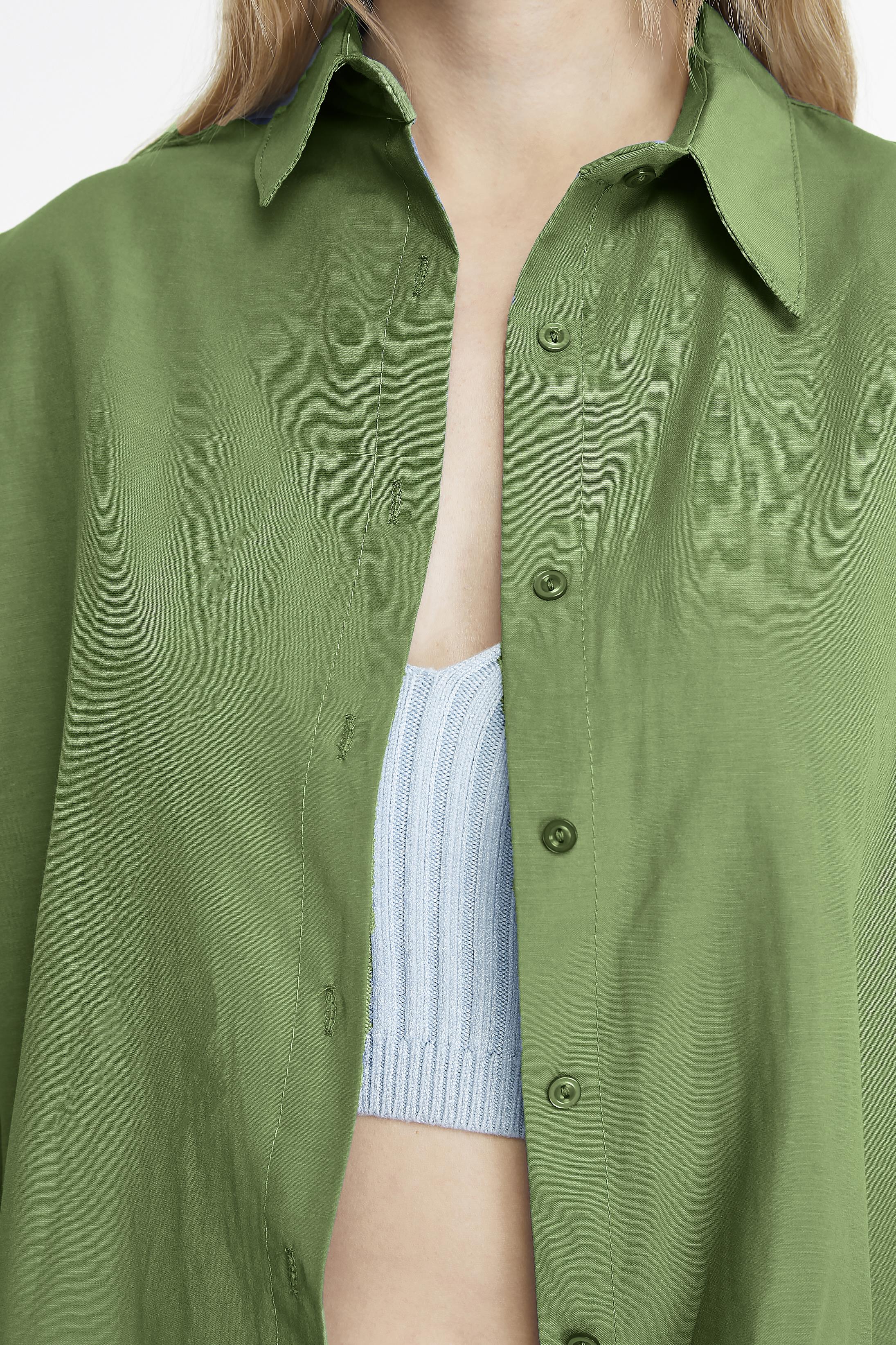 Kadın Oversize Uzun Basic Gömlek - HAKİ