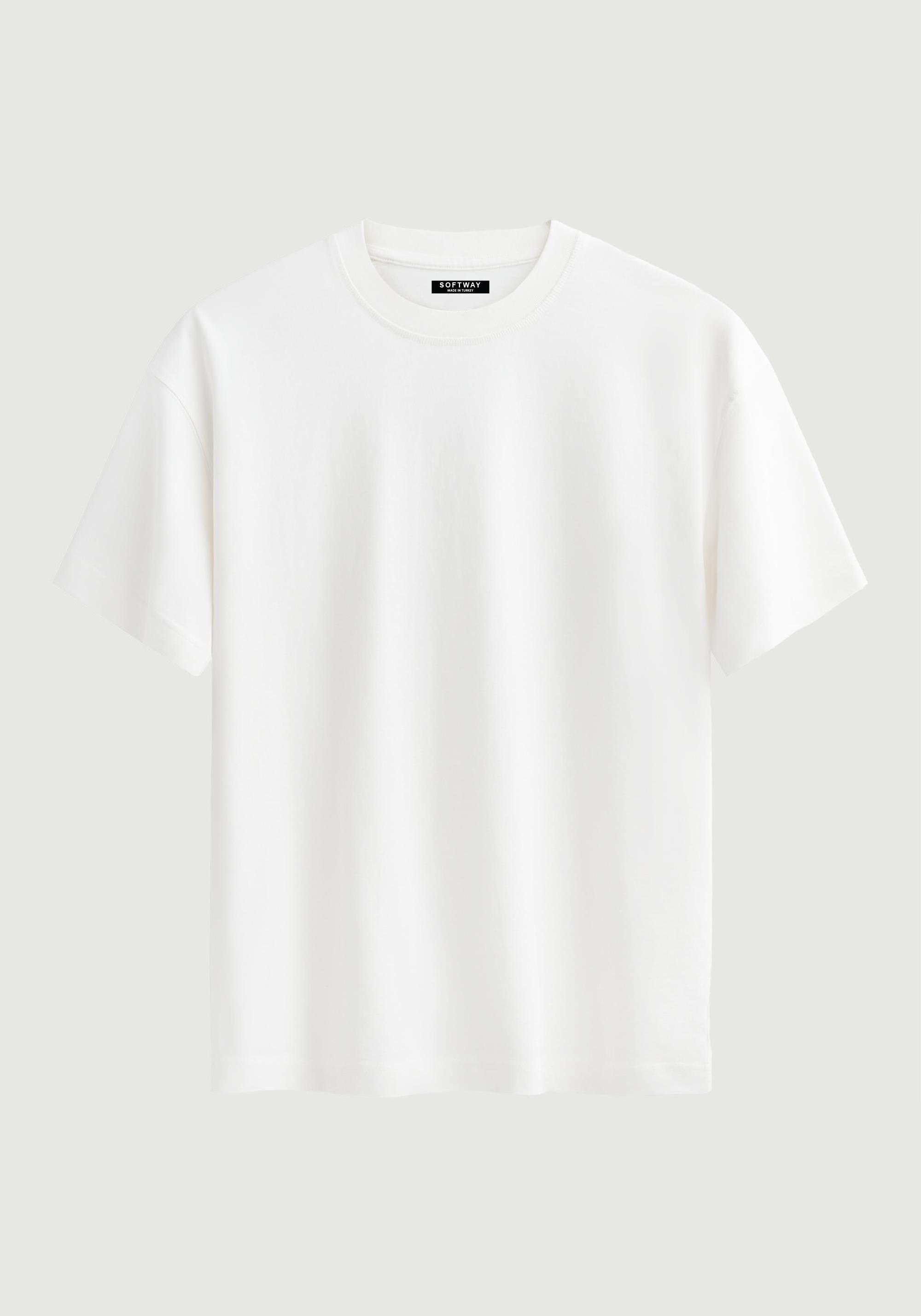 Unisex %100 Organik Pamuklu Kalın Dokulu Düz Oversize T-shirt - BEYAZ