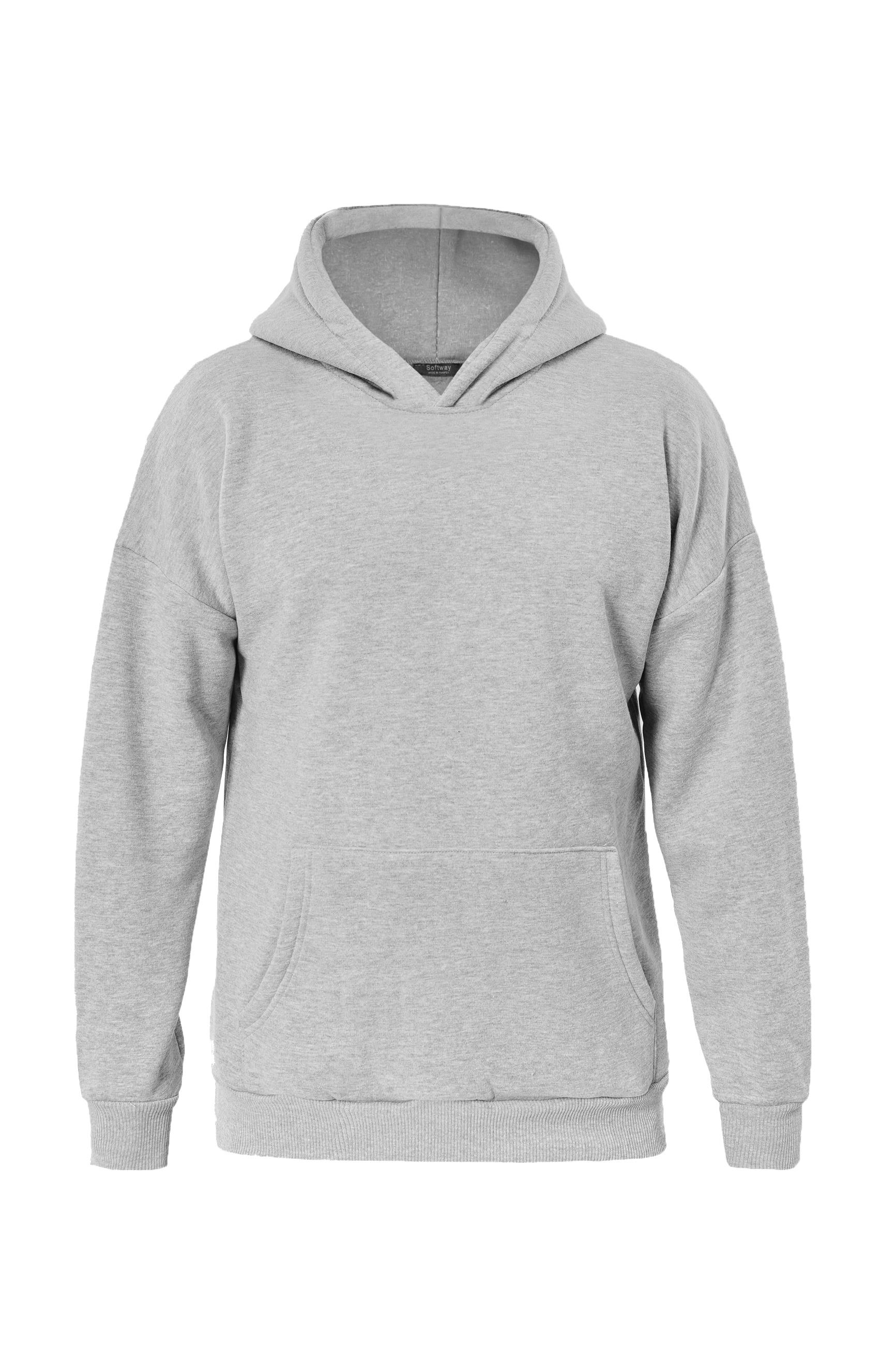 Unisex Basic Düz Renk Kapüşonlu İçi Yumuşak Polarlı Oversize Sweatshirt - GRİ