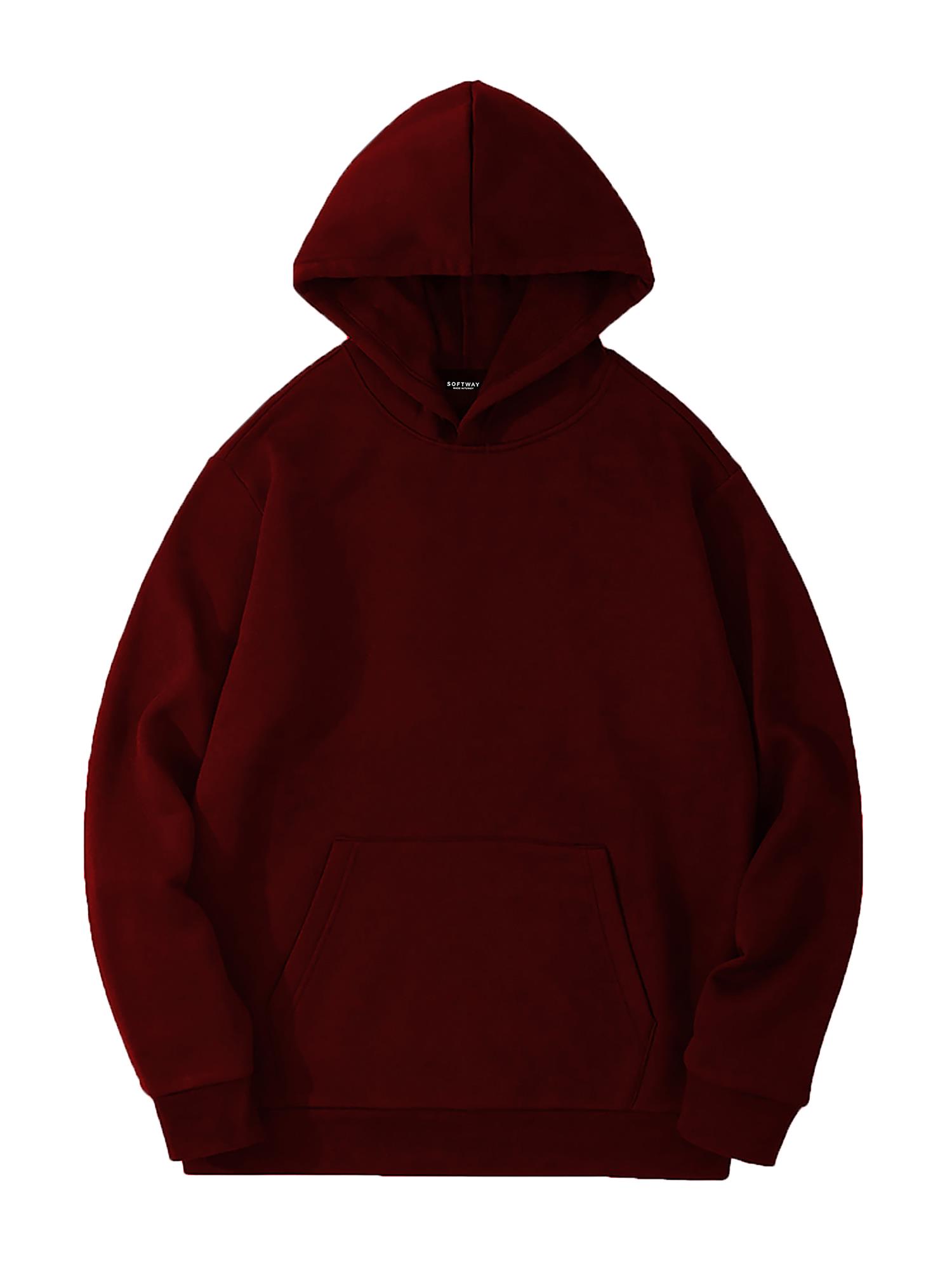 Unisex Basic Düz Renk Kapüşonlu İçi Yumuşak Polarlı Oversize Sweatshirt - BORDO