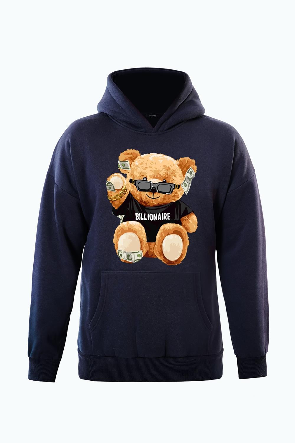 Unisex Billionarie Baskılı Kapüşonlu İçi Yumuşak Polarlı Oversize Sweatshirt - LACİVERT
