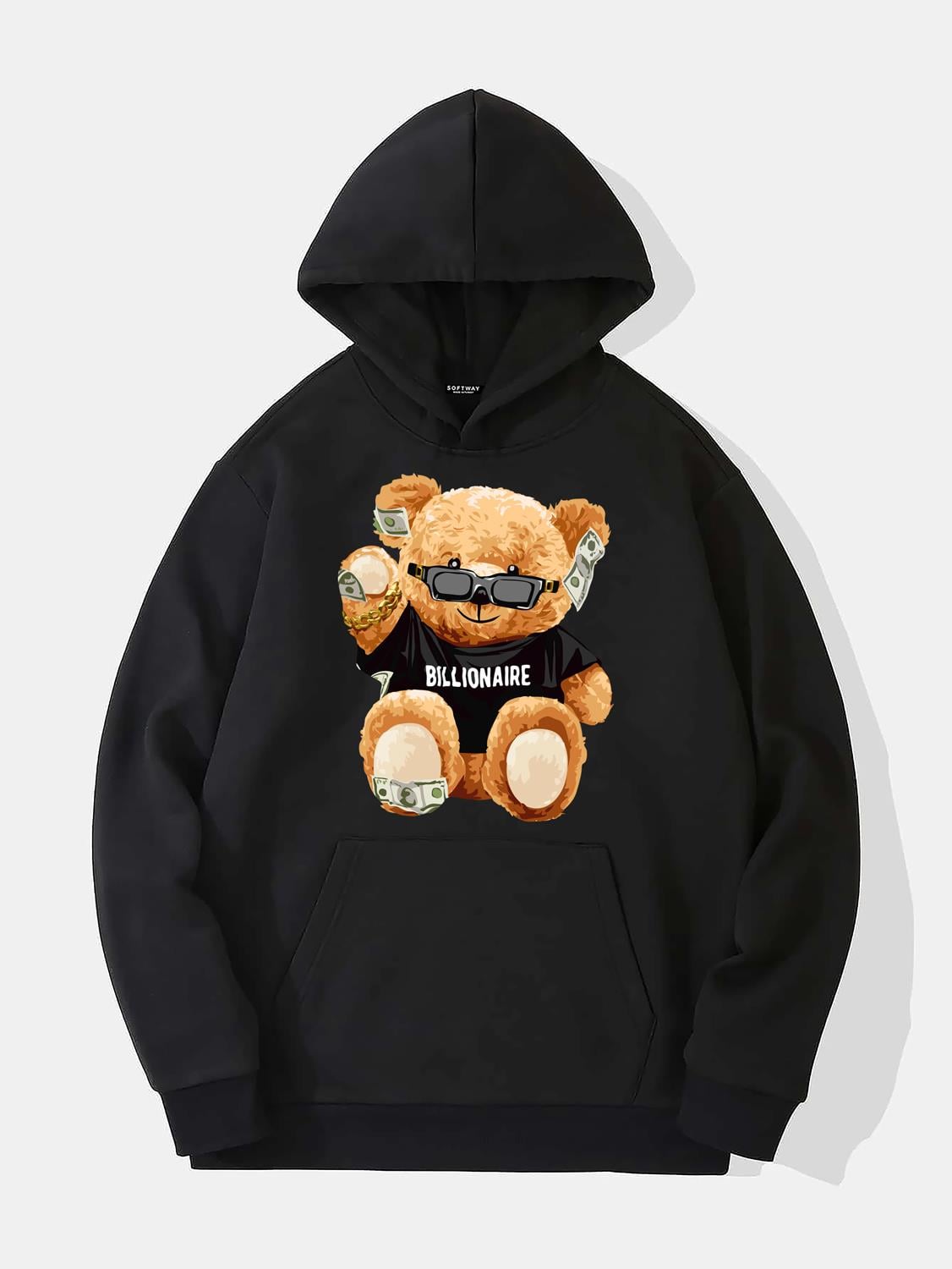 Unisex Billionarie Baskılı Kapüşonlu İçi Yumuşak Polarlı Oversize Sweatshirt - SİYAH