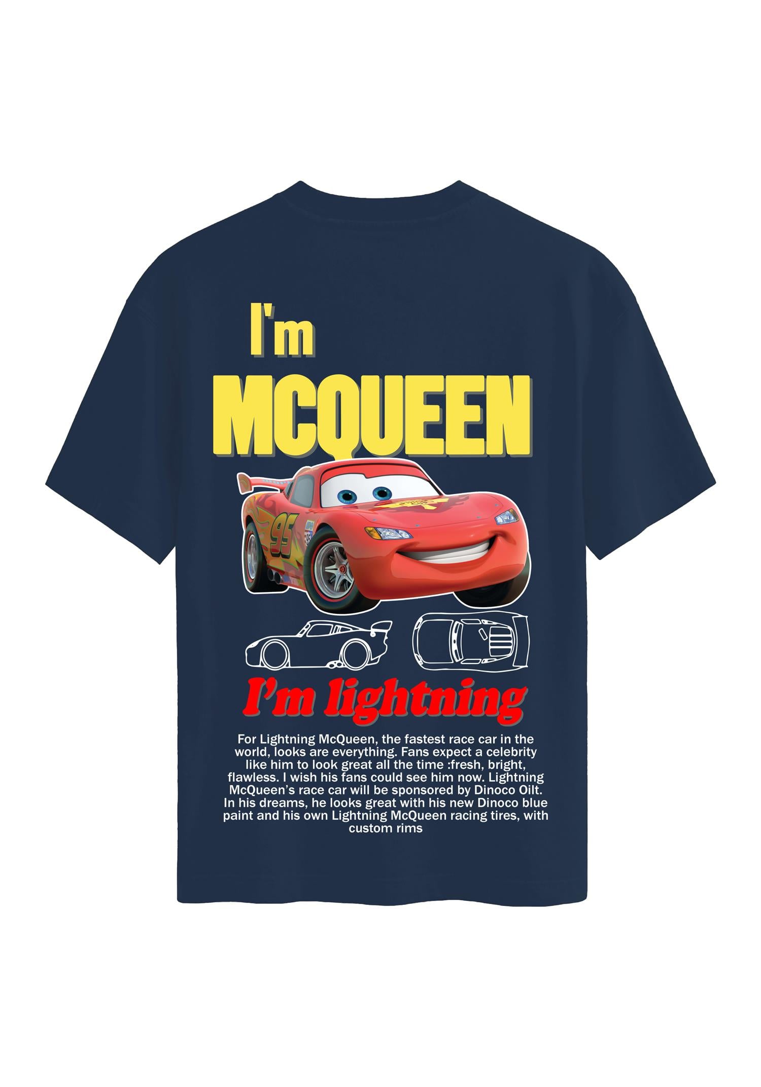 Unisex Bisiklet Yaka %100 Organik Pamuklu Kalın Dokulu McQueen Baskılı Oversize T-shirt - LACİVERT