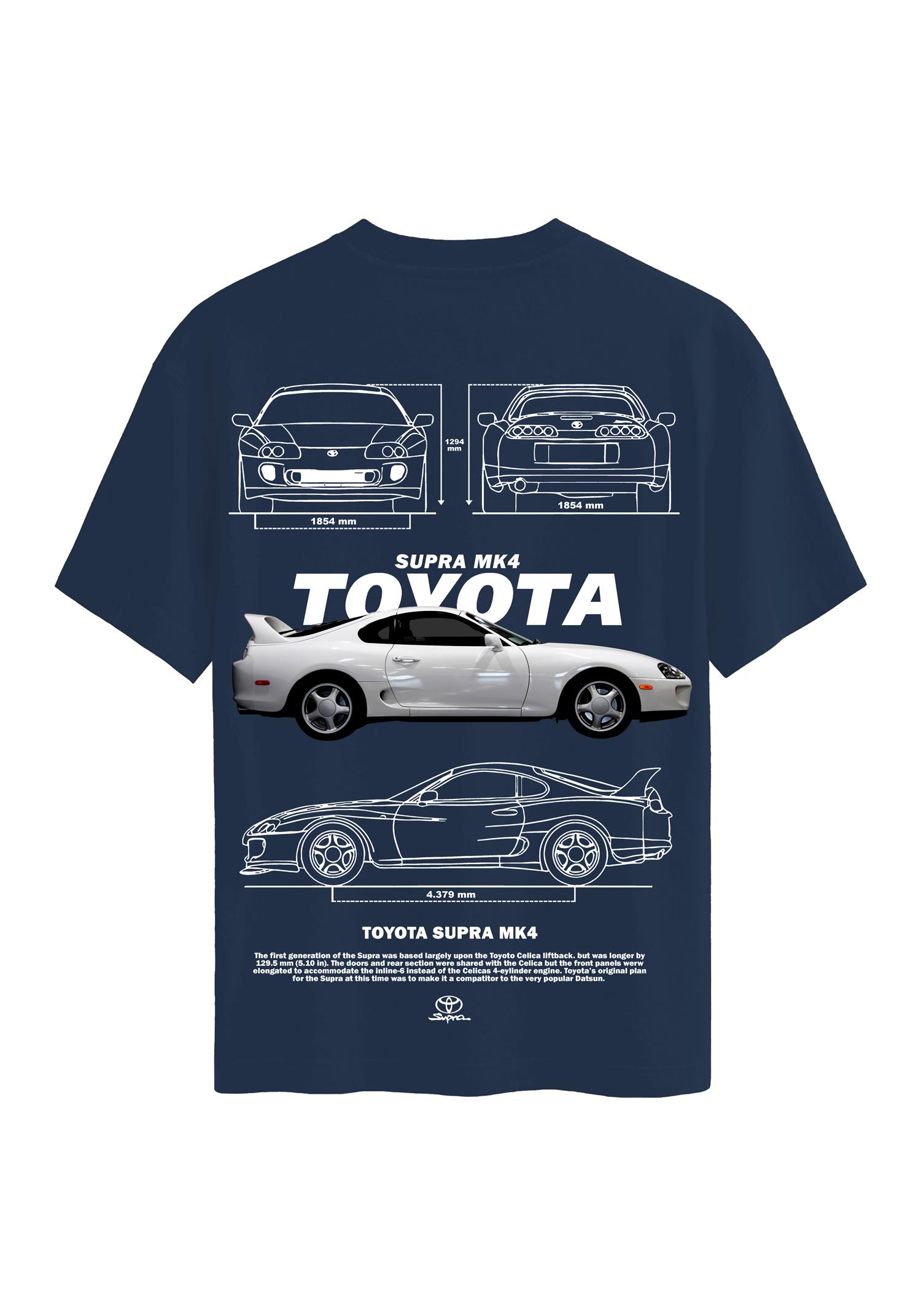 Unisex Bisiklet Yaka %100 Organik Pamuklu Kalın Dokulu Toyota Supra mk4 Baskılı Oversize T-shirt - LACİVERT