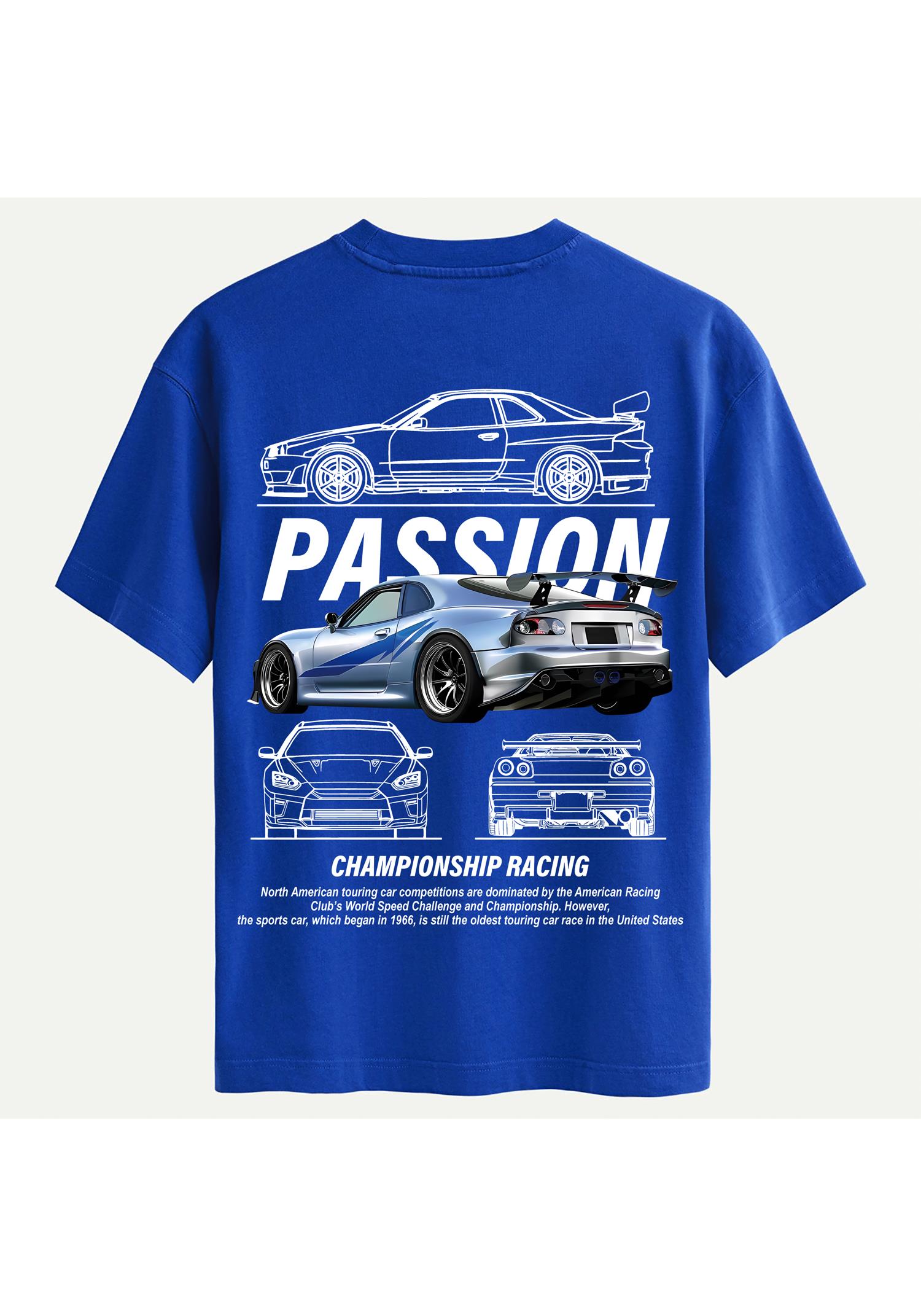 Unisex Bisiklet Yaka %100 Organik Pamuklu Kalın Dokulu Passion Baskılı Oversize T-shirt - SAKS MAVİSİ