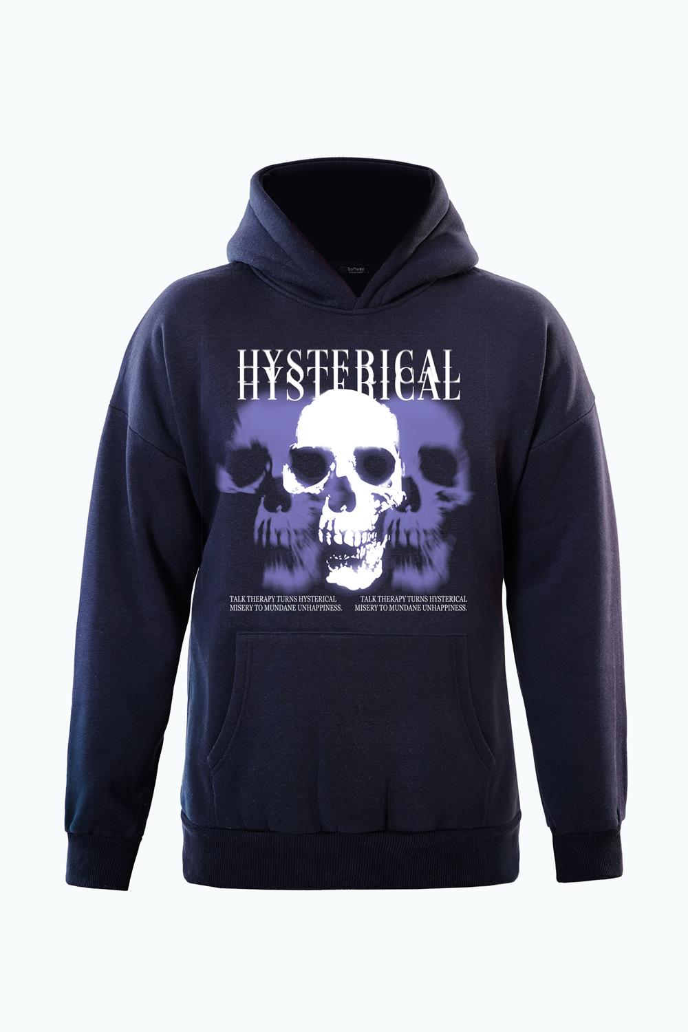 Unisex Hysterigal Baskılı Kapüşonlu İçi Yumuşak Polarlı Oversize Sweatshirt - LACİVERT