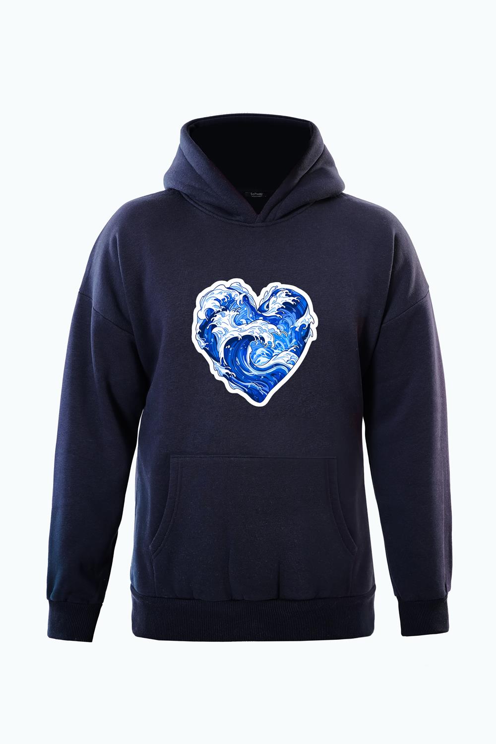 Unisex Ocen Heart Baskılı Kapüşonlu İçi Yumuşak Polarlı Oversize Sweatshirt - LACİVERT