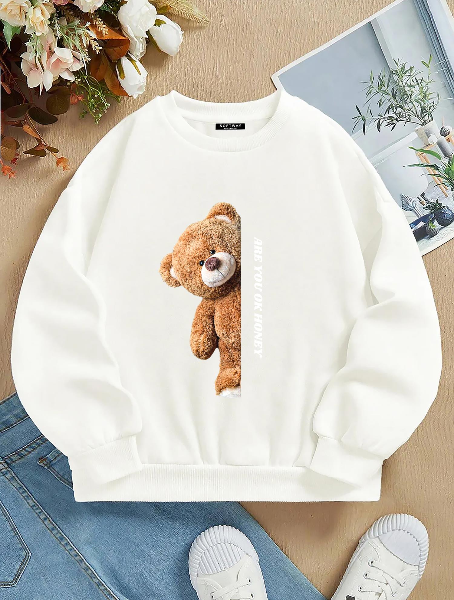 Unisex Oversize Bisiklet Yaka Basic Are You Ok Honey Sweatshirt - EKRU