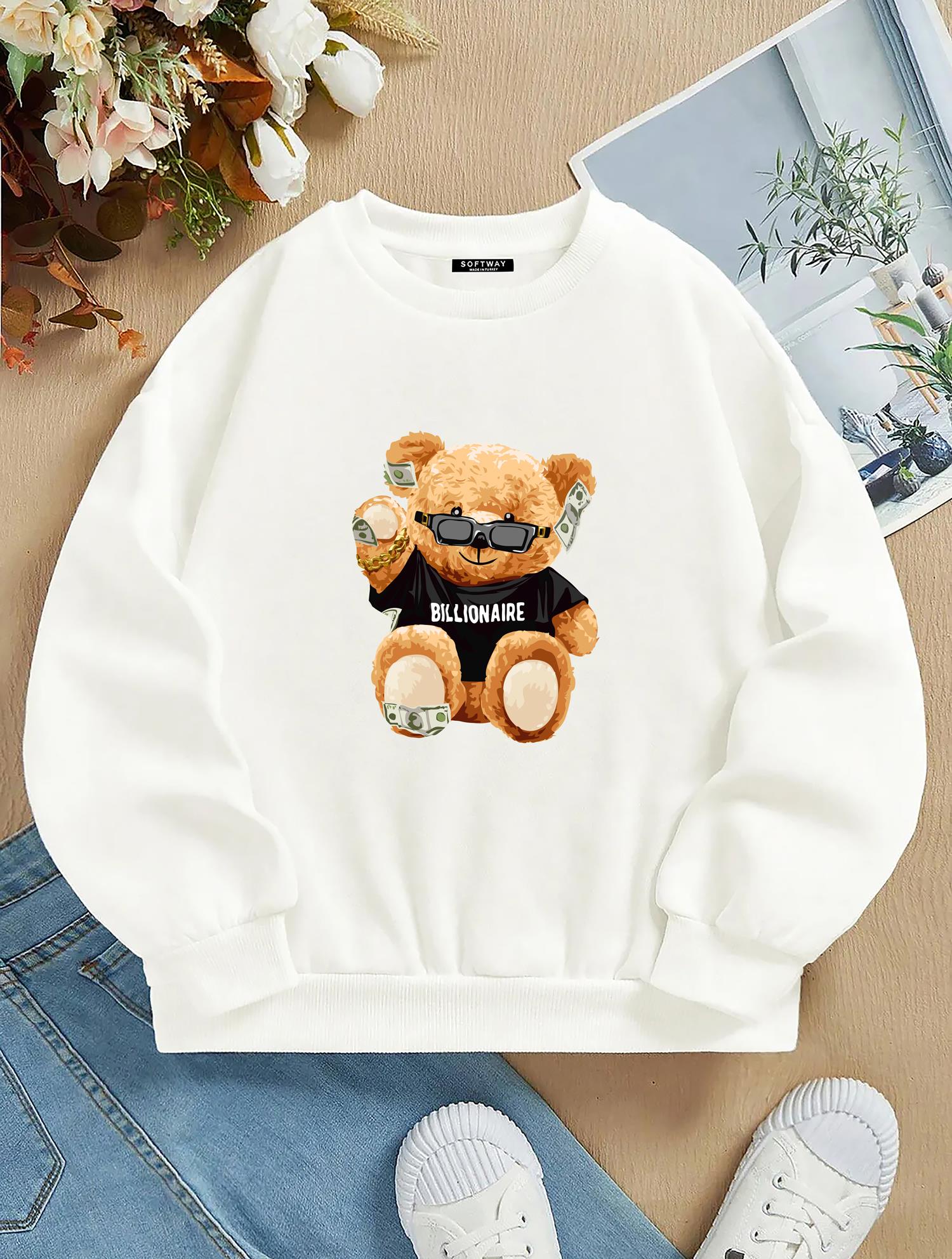 Unisex Oversize Bisiklet Yaka Basic Billionaire Baskılı Sweatshirt - EKRU