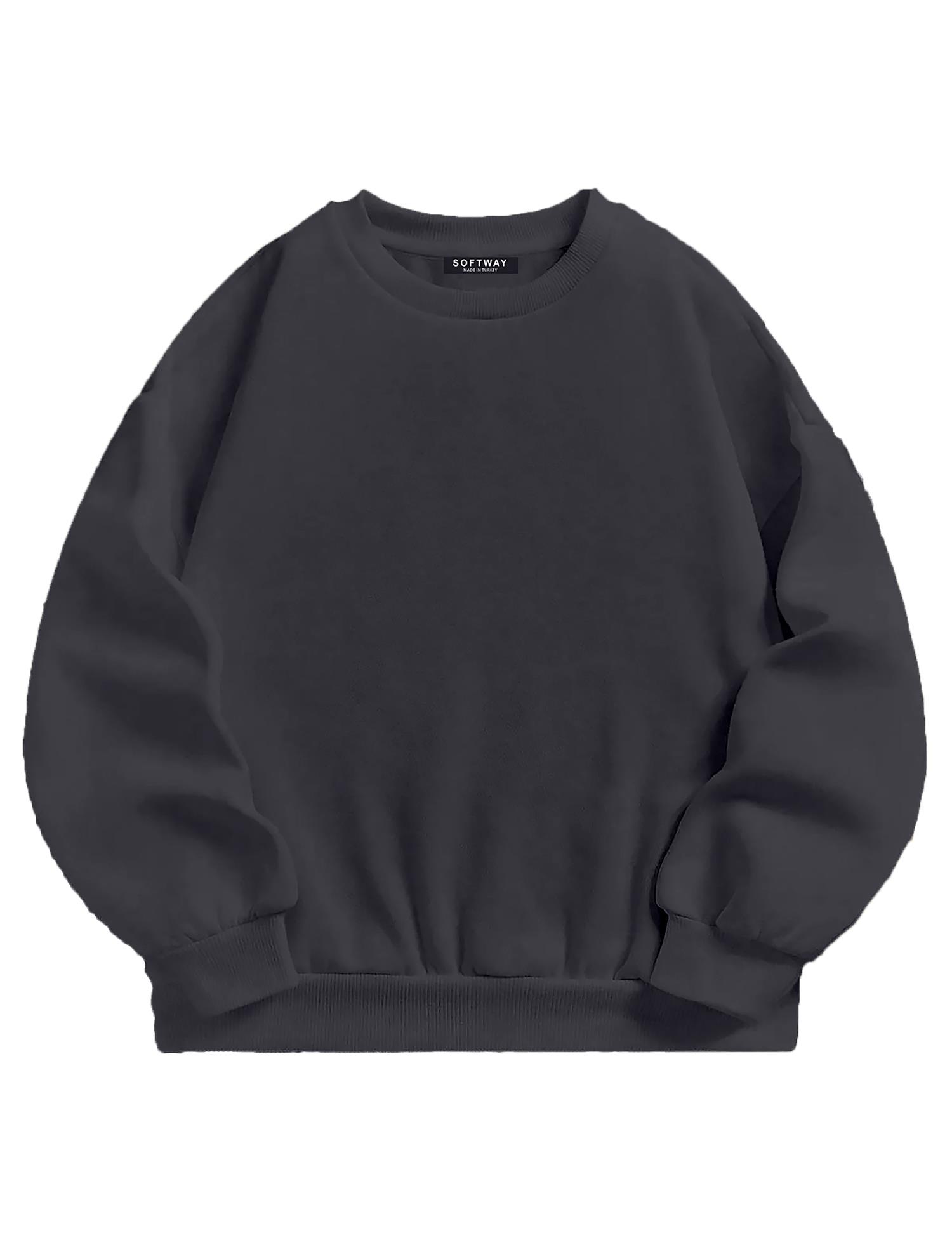 Unisex Oversize Bisiklet Yaka Basic Düz Sweatshirt - FÜME